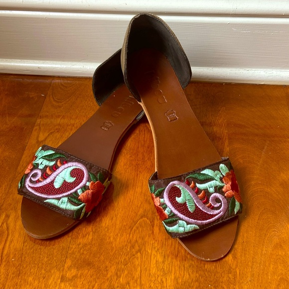 Hibou- Multi Coloured Floral stitching sandal/flats - Picture 1 of 7